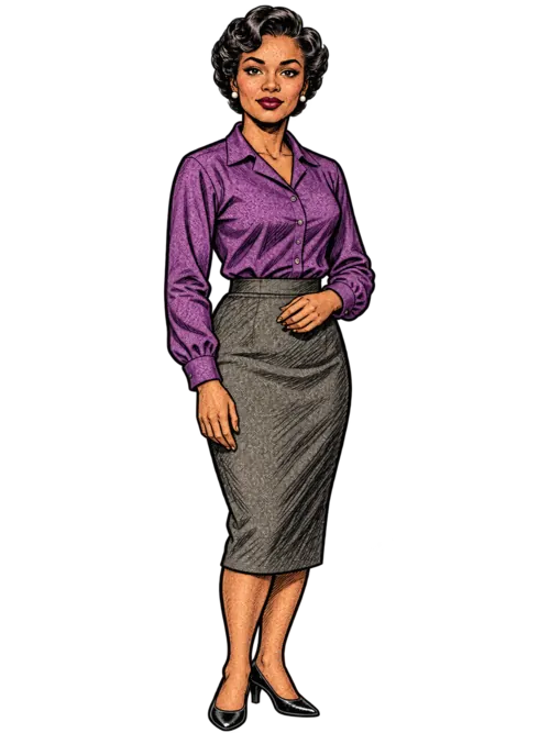1950s-style illustrated woman welcoming the team